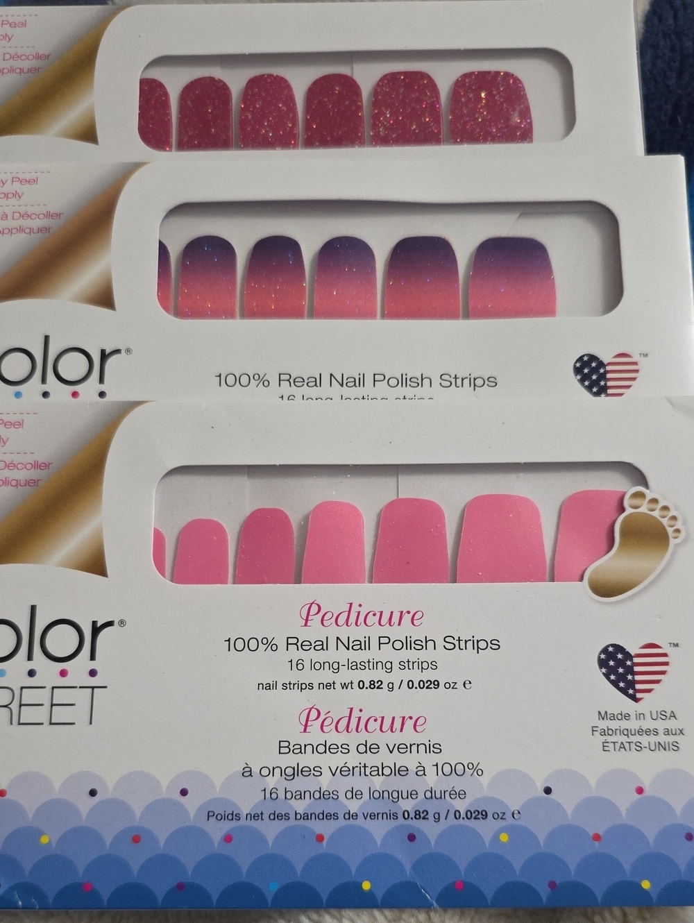 Color Street Pink Glitter & Ombre Pedicure Nail Strips